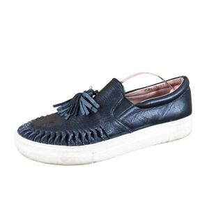 J/Slides Tassel Whipstitch Women Slip On Sneaker Size 10 Casual Black Leather